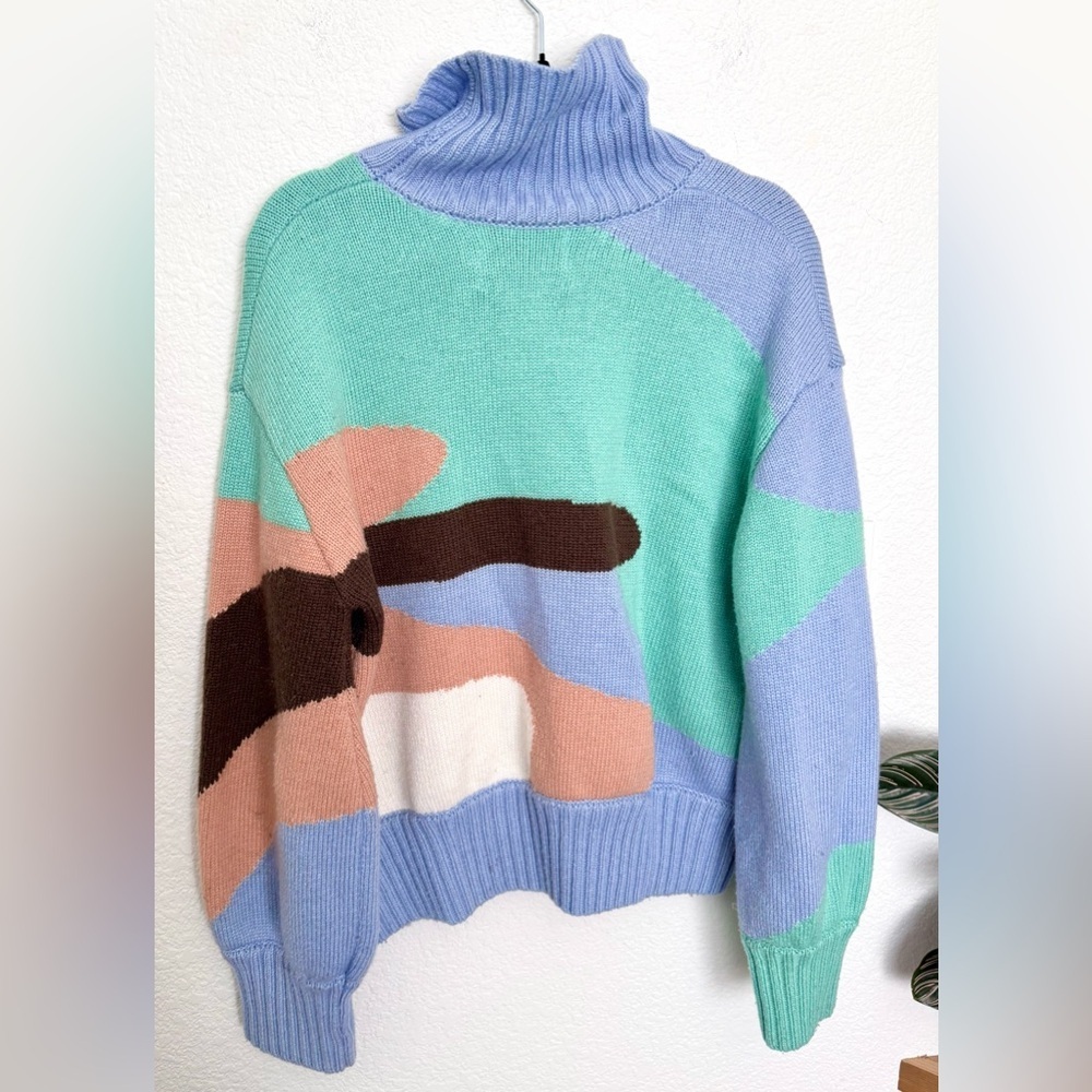 House Of Sunny Turtleneck Landscape Jumper Sweater Wool Blend Multicolor Size 4 - Picture 8 of 10